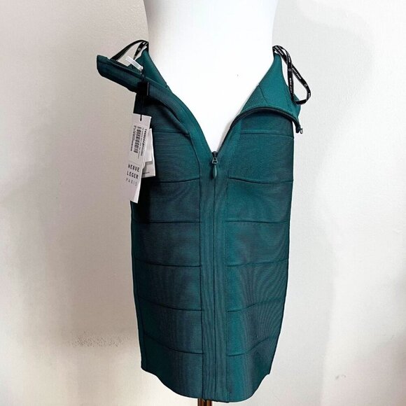 NWT HERVÉ LEGER EMERALD GREEN BANDAGE HIGH RISE PENCIL SKIRT - XS - Picture 8 of 15